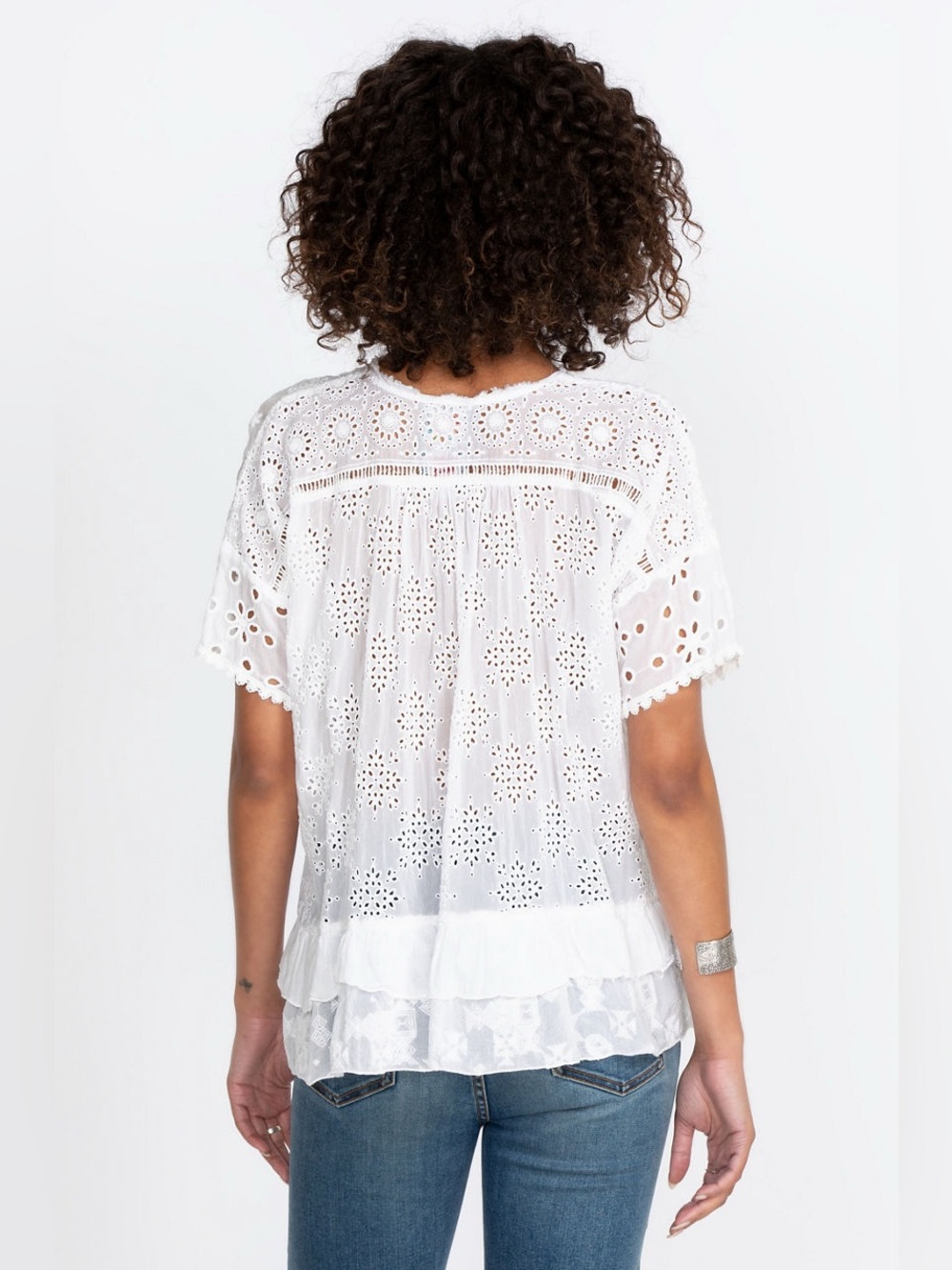 Johnny Was White Eyelet Embroidered Short Sleeve Blouse - Picture 2 of 4